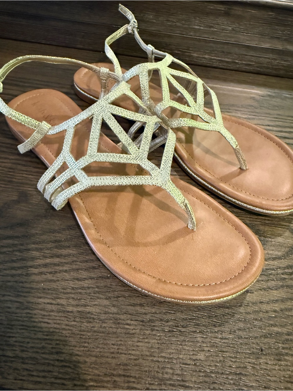 Kelly & Katie Metallic Gold Geometric T-Strap Sandals